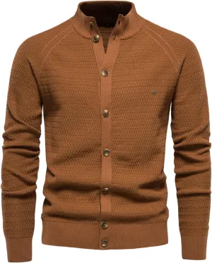 Men's Cable Knitted Heavy Sweaters Thermal Turtleneck Button Down Cardigan Sweater