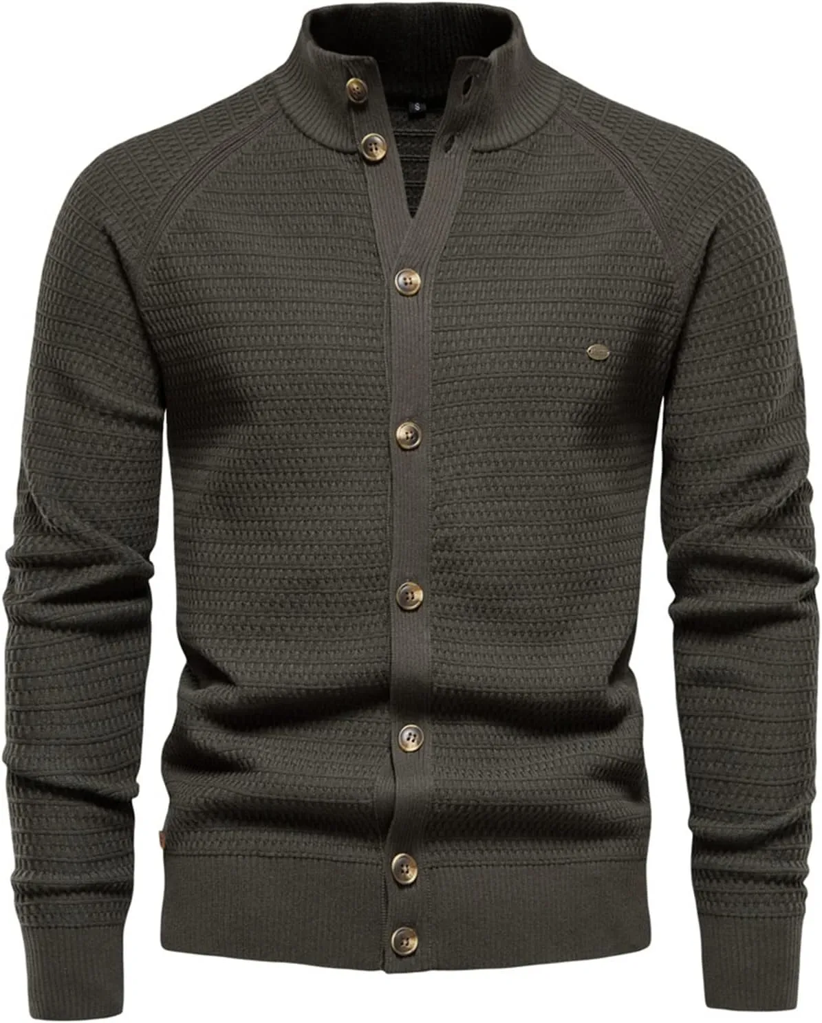 Men's Cable Knitted Heavy Sweaters Thermal Turtleneck Button Down Cardigan Sweater