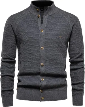 Men's Cable Knitted Heavy Sweaters Thermal Turtleneck Button Down Cardigan Sweater