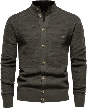 Men's Cable Knitted Heavy Sweaters Thermal Turtleneck Button Down Cardigan Sweater