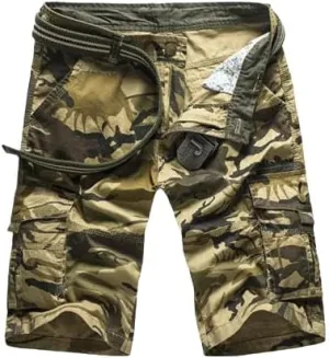 Men's Camo Cargo Shorts Casual Loose Work Military Short No Belt