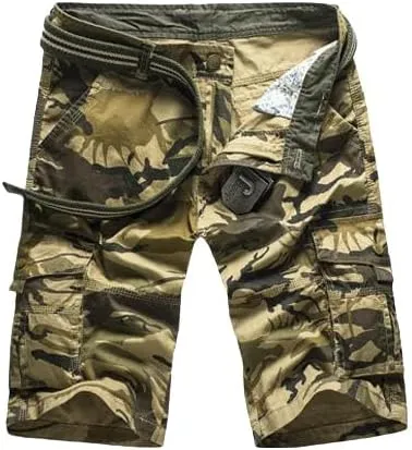 Men's Camo Cargo Shorts Casual Loose Work Military Short No Belt