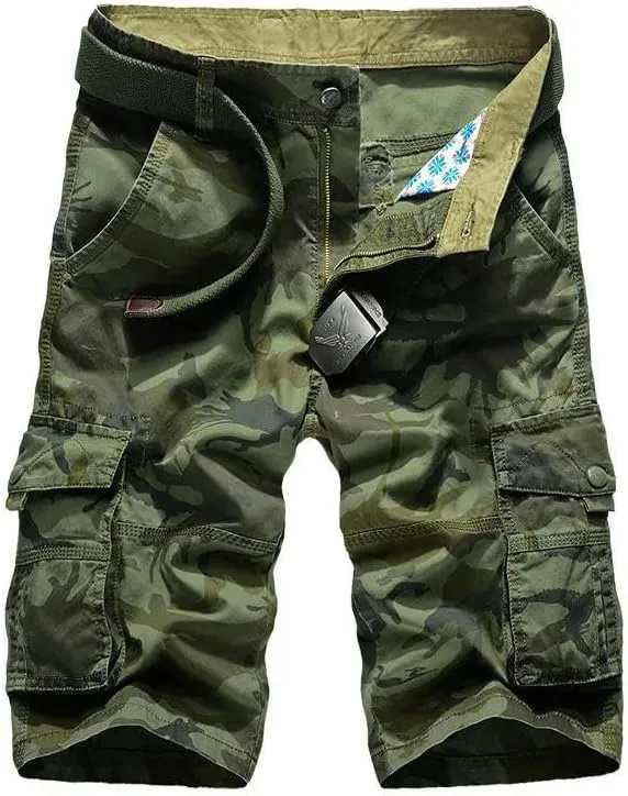 Men's Camo Cargo Shorts Casual Loose Work Military Short No Belt
