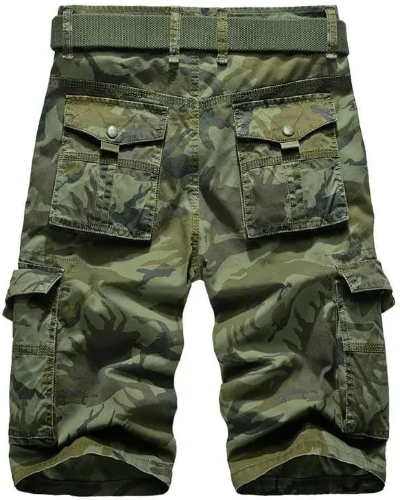 Men's Camo Cargo Shorts Casual Loose Work Military Short No Belt