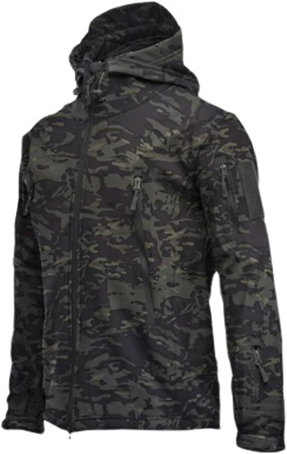 Mens Camouflage Rain Jacket Outdoor Softshell Fleece Lined Hunting Hiking Fishing Waterproof Windbreaker Hooded Jacket