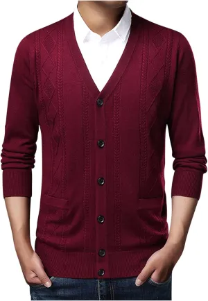 Mens Cardigan Sweater V Neck Long Sleeve Sweater Button Down Cardigan Sweater Lightweight Sweater Jacket with Pockets