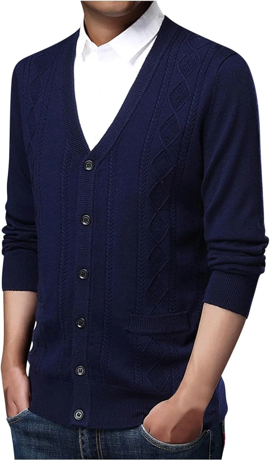 Mens Cardigan Sweater V Neck Long Sleeve Sweater Button Down Cardigan Sweater Lightweight Sweater Jacket with Pockets