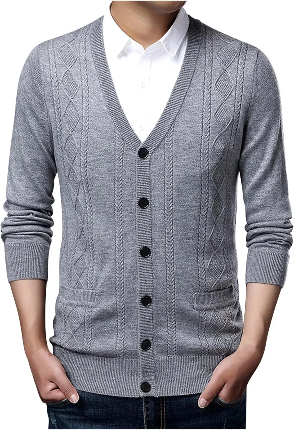 Mens Cardigan Sweater V Neck Long Sleeve Sweater Button Down Cardigan Sweater Lightweight Sweater Jacket with Pockets