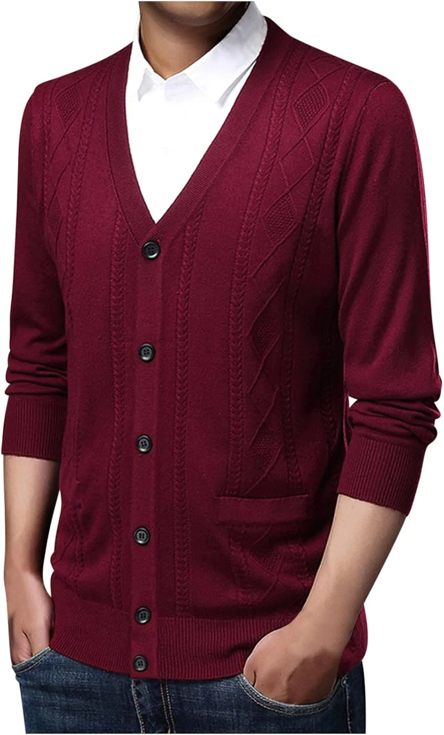 Mens Cardigan Sweater V Neck Long Sleeve Sweater Button Down Cardigan Sweater Lightweight Sweater Jacket with Pockets