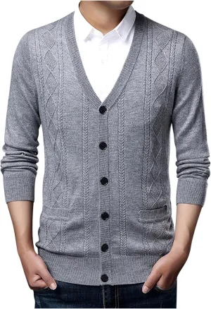 Mens Cardigan Sweater V Neck Long Sleeve Sweater Button Down Cardigan Sweater Lightweight Sweater Jacket with Pockets