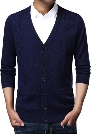 Mens Cardigan Sweater V Neck Long Sleeve Sweater Button Down Cardigan Sweater Lightweight Sweater Jacket with Pockets