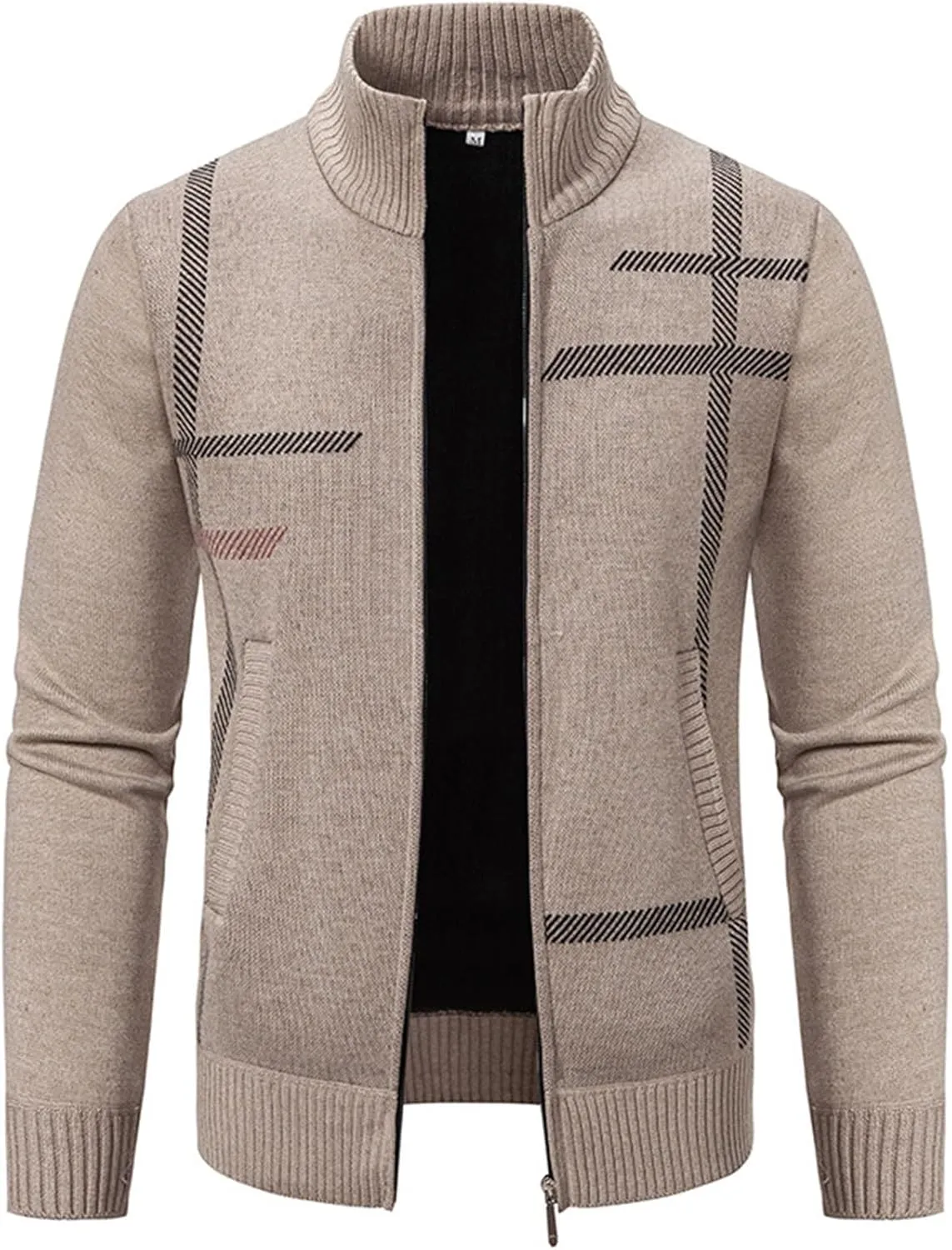 Men's Cardigan Sweaters Casual Full Zip Sweaters Cardigan Stand Collar Slim Fit Casual Knitted Sweater with Pockets
