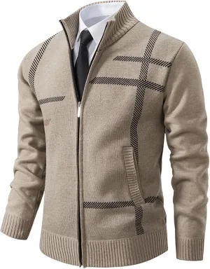 Men's Cardigan Sweaters Casual Full Zip Sweaters Cardigan Stand Collar Slim Fit Casual Knitted Sweater with Pockets