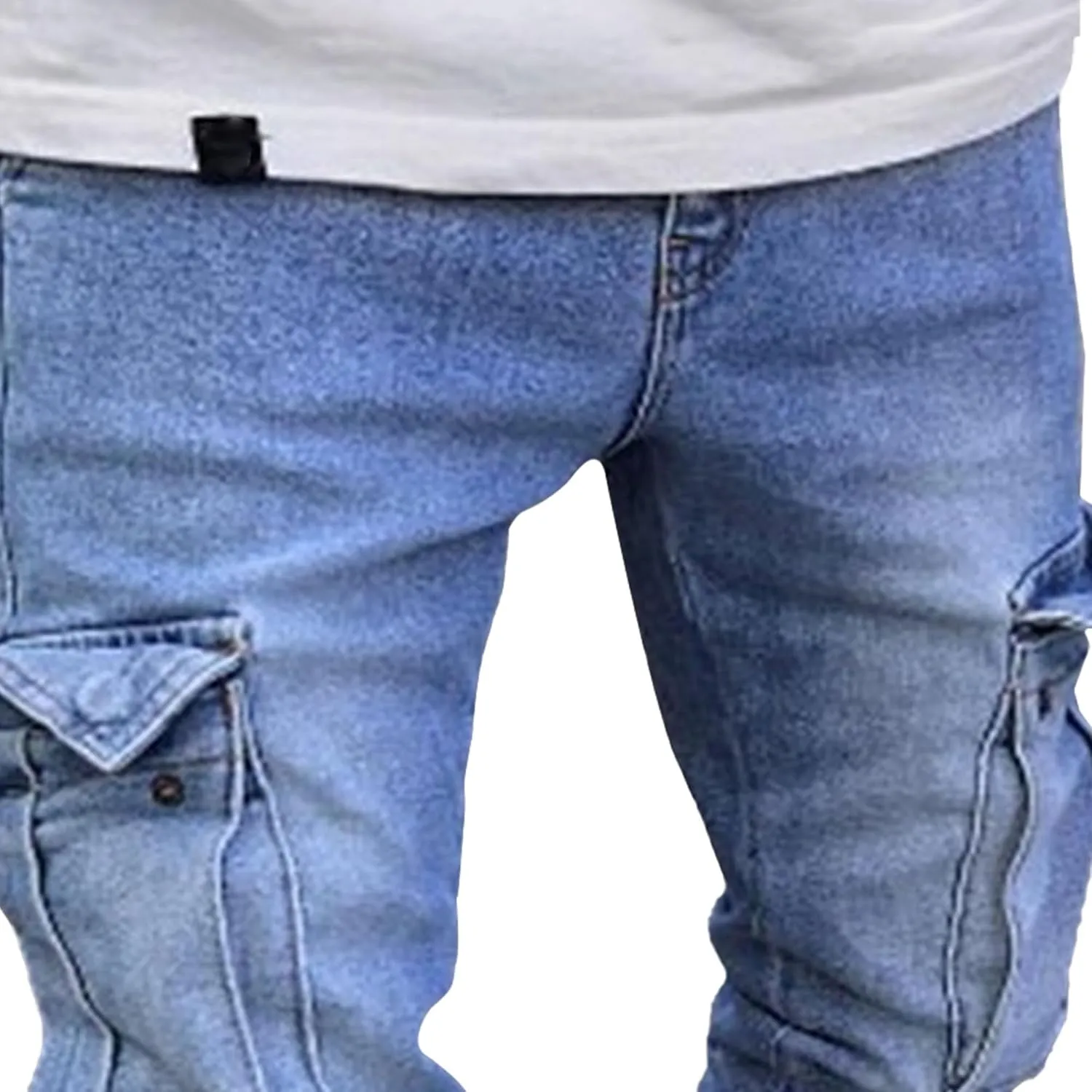 Mens Cargo Multi Pocket Denim Pants Slim Fit Casual Workout Jeans Biker Moto Washed Straight Jean