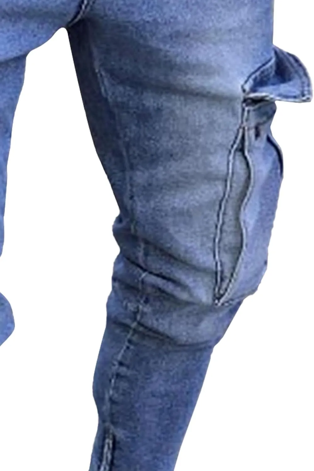 Mens Cargo Multi Pocket Denim Pants Slim Fit Casual Workout Jeans Biker Moto Washed Straight Jean