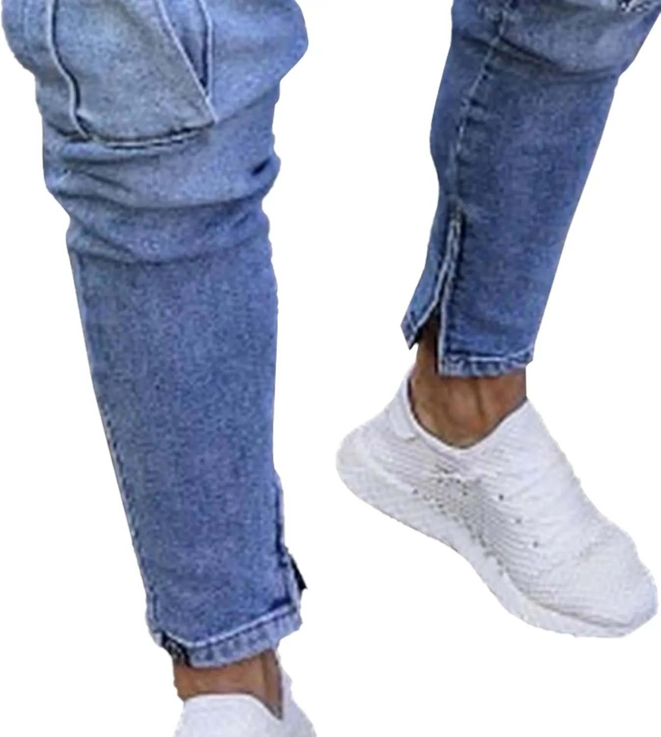 Mens Cargo Multi Pocket Denim Pants Slim Fit Casual Workout Jeans Biker Moto Washed Straight Jean