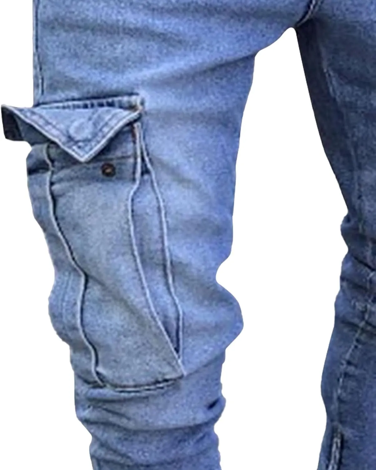 Mens Cargo Multi Pocket Denim Pants Slim Fit Casual Workout Jeans Biker Moto Washed Straight Jean