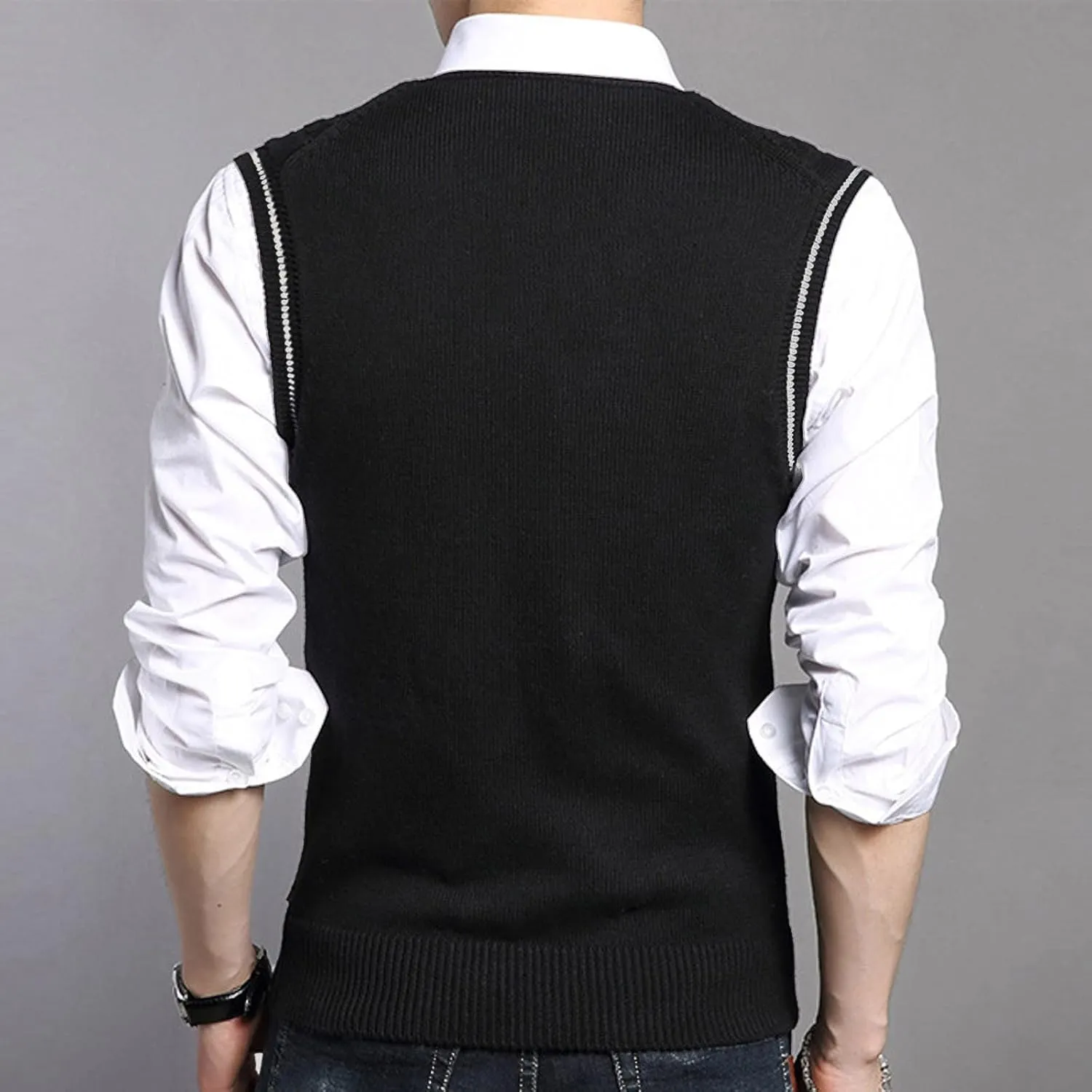 Mens Cashmere Wool Blend Relaxed Fit Vest Knit V-Neck Sweater Casual Knitted Cotton V-Neck Vest Pullover Tops Blouse
