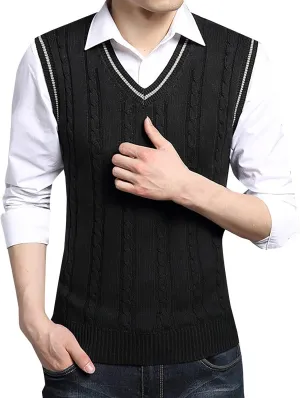 Mens Cashmere Wool Blend Relaxed Fit Vest Knit V-Neck Sweater Casual Knitted Cotton V-Neck Vest Pullover Tops Blouse