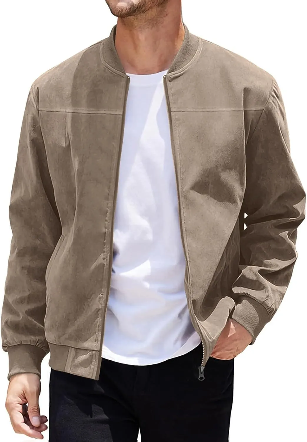 Men's Casual Jacket， Men's Casual Plus Size Suede Zipper Tops Men's Jacket Long Sleeved Hooded Casual Jacket/jacket