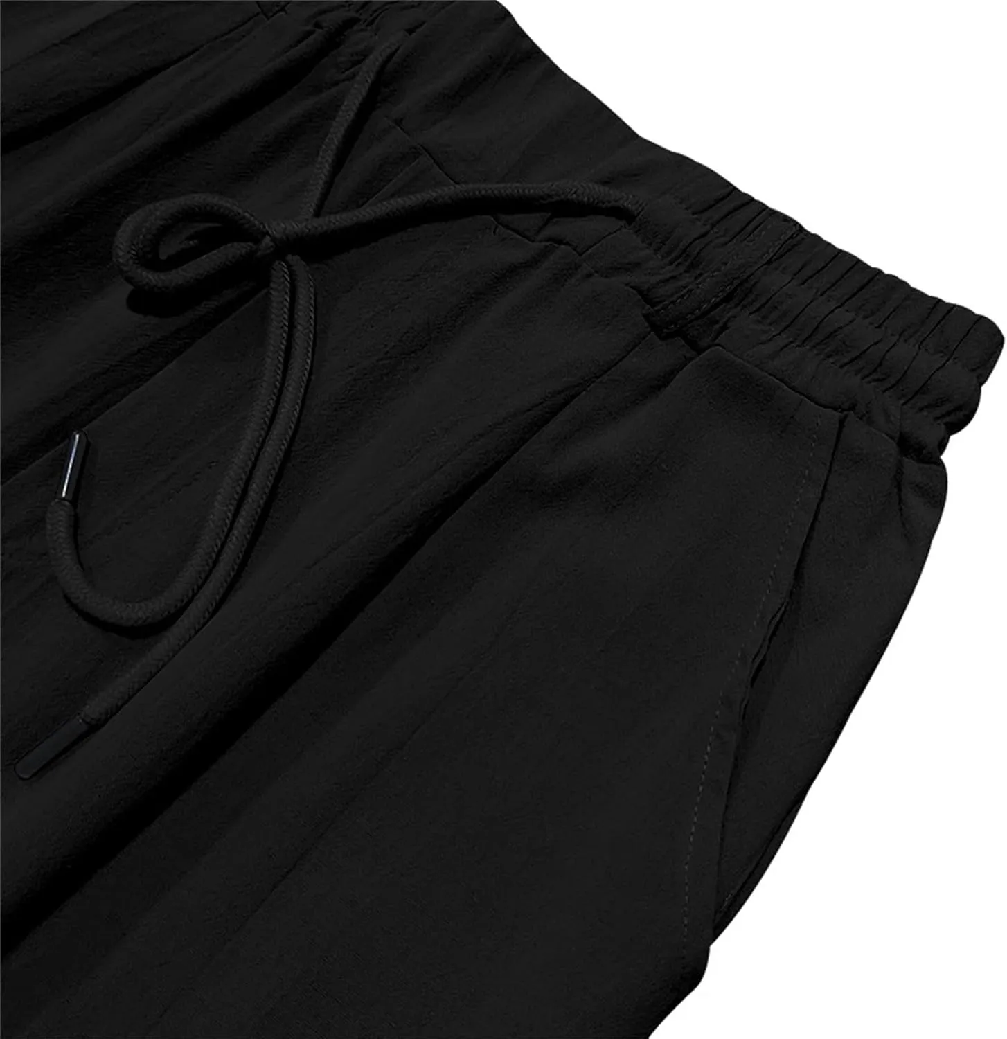 Mens Casual Linen Pants Lightweight Elastic Waist Vacation Yoga Pant Straight-Legs Beach Slacks Drawstring Trouser