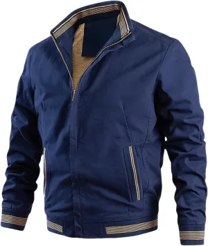 Men's Casual Thin Bomber Jackets Thick Fleece Lined Military Jackets Stand Collars Windbreaker Coats with Zip Pockets