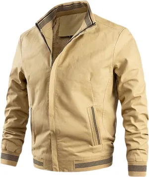 Men's Casual Thin Bomber Jackets Thick Fleece Lined Military Jackets Stand Collars Windbreaker Coats with Zip Pockets