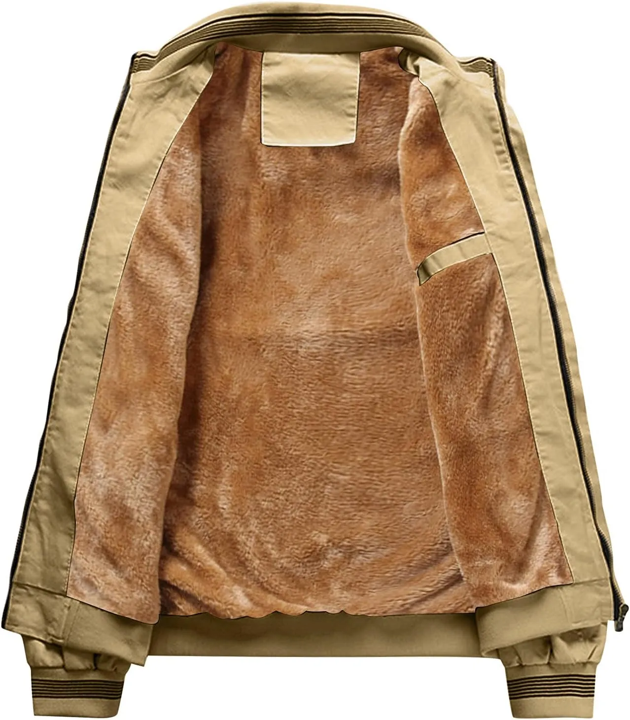 Men's Casual Thin Bomber Jackets Thick Fleece Lined Military Jackets Stand Collars Windbreaker Coats with Zip Pockets