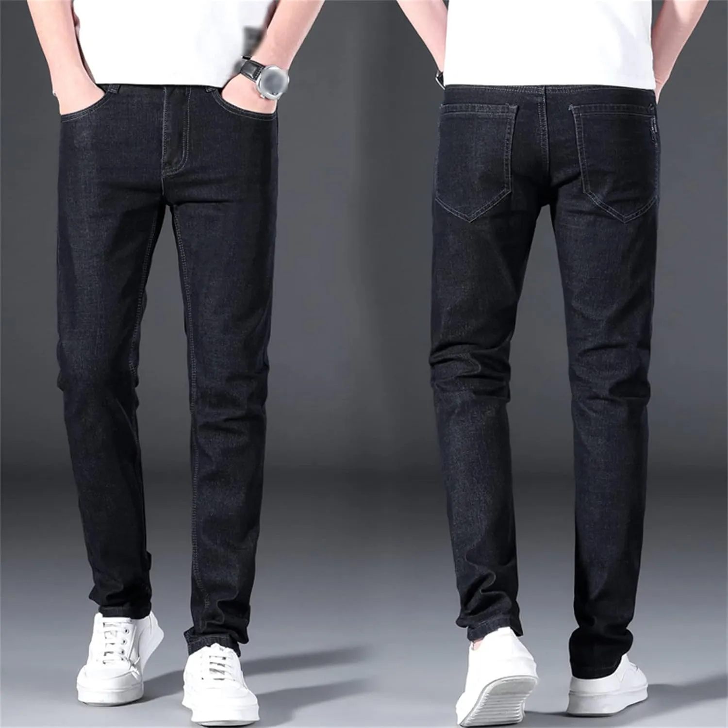 Men's Classic Vintage Slim Fit Jean Casual Skinny Straight Leg Denim Pants Lightweight Regular Fit Jean Trousers