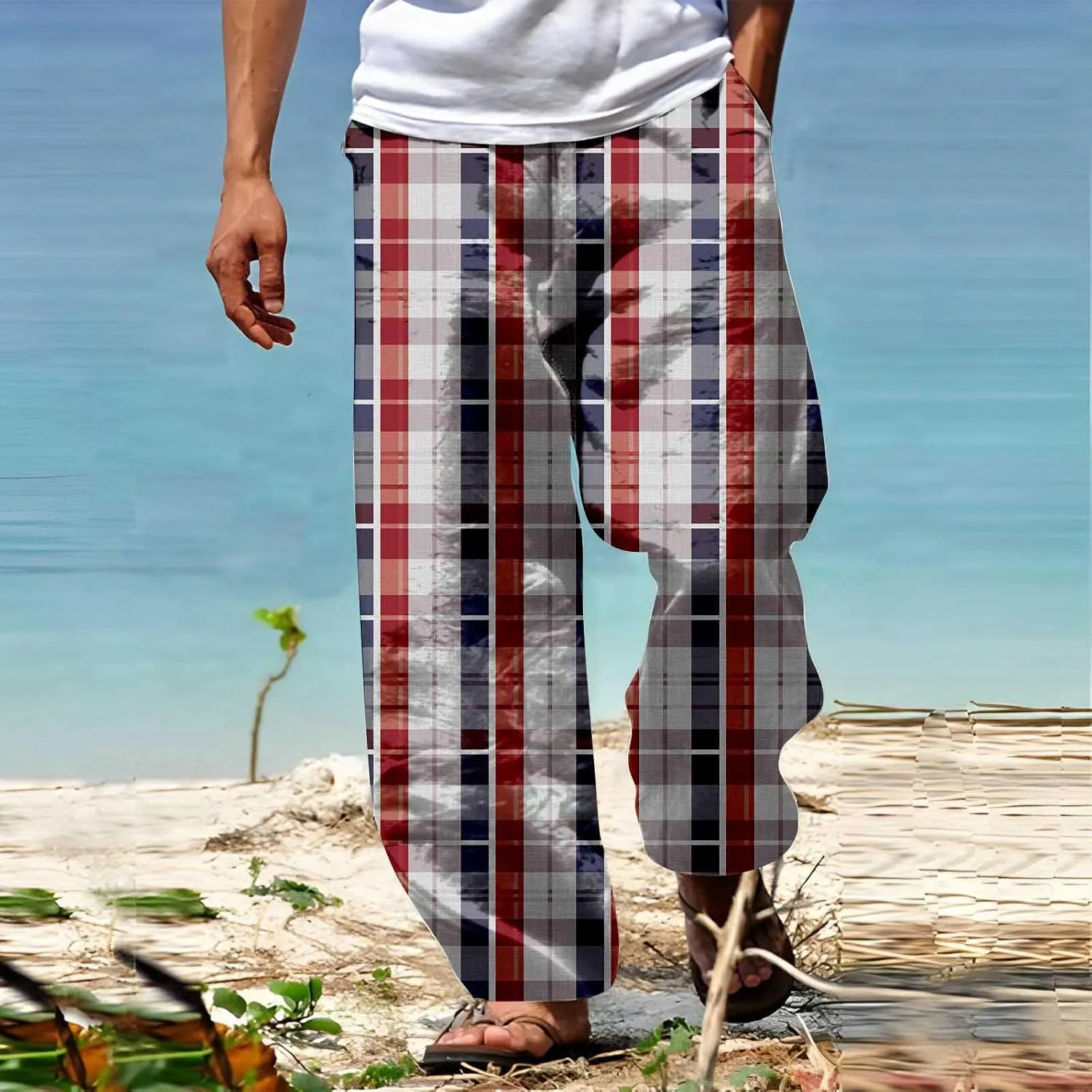 Mens Color Patchwork Casual Trousers Quick Dry Lightweight Outdoor Traveling Beach Pants Holiday Vacation Fashion Streetwear