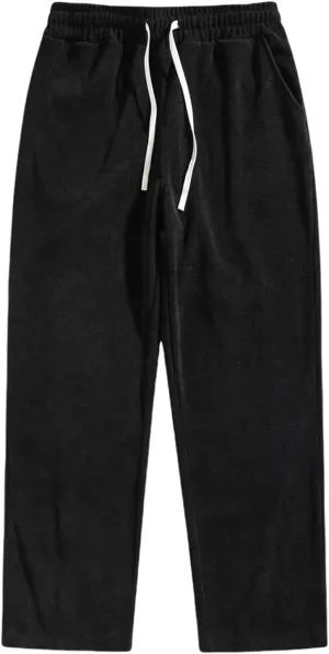 Mens Corduroy Cargo Pants Baggy Casual Straight Leg Sweatpants Drawstring Elastic Waist Relaxed Fit Pants with Pocket