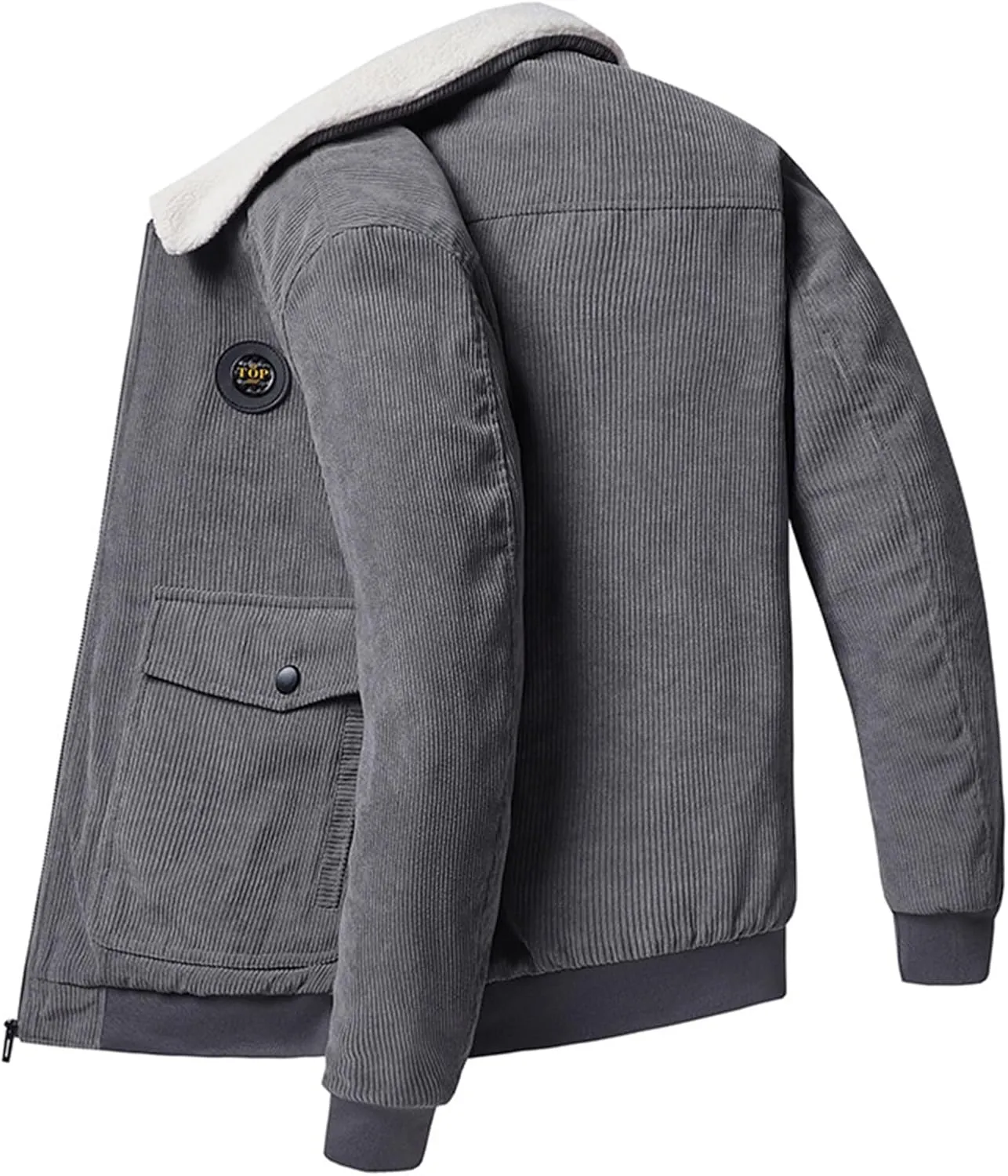 Mens Corduroy Lamb Wool Jacket Sherpa Fleece Lined Button Down Outwear Thick Casual Lapel Coat with Pockets for Fall Winter
