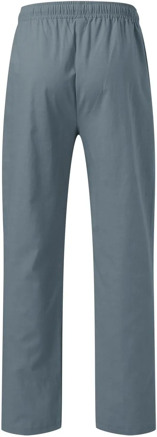 Men's Cotton Linen Pants Drawstring Elastic Waist Casual Joggers Slim-Fit Pants for Summer Beach Everyday Wear