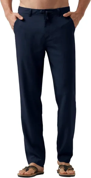 Men's Cotton Linen Trousers Flat Front Slim Fit Pants Solid Color Casual Business Pants Lightweight Stretchy Trousers
