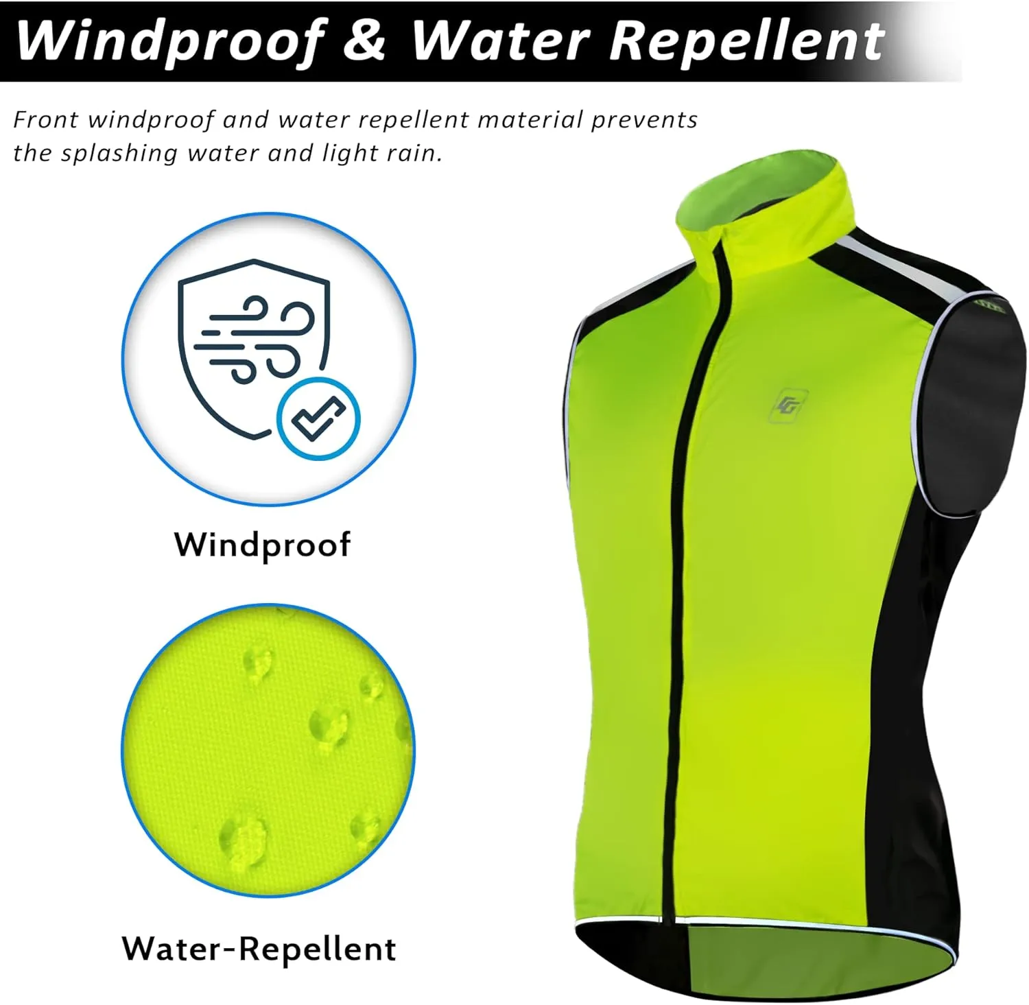 Men's Cycling Bike Vest High Reflective Running Vest Windproof Lightweight Sleeveless Outdoor Sports Jacket