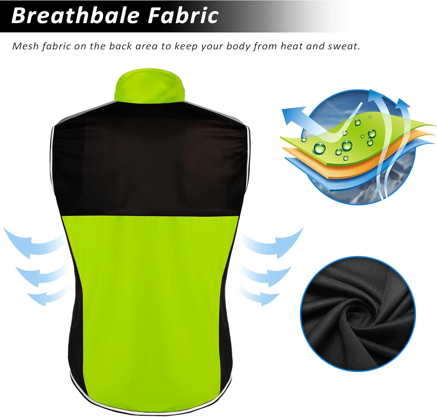 Men's Cycling Bike Vest High Reflective Running Vest Windproof Lightweight Sleeveless Outdoor Sports Jacket