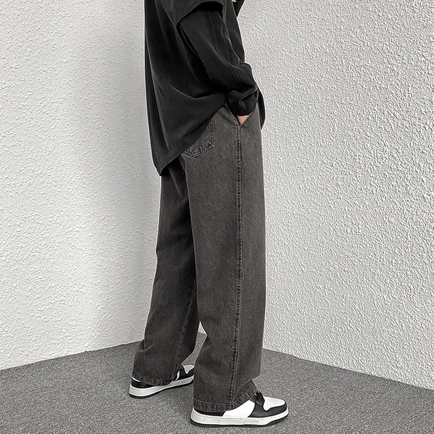 Men's Fashion Big Loose Relaxed Fit Straight Leg Jeans Denim Pants Mens Dress Pants