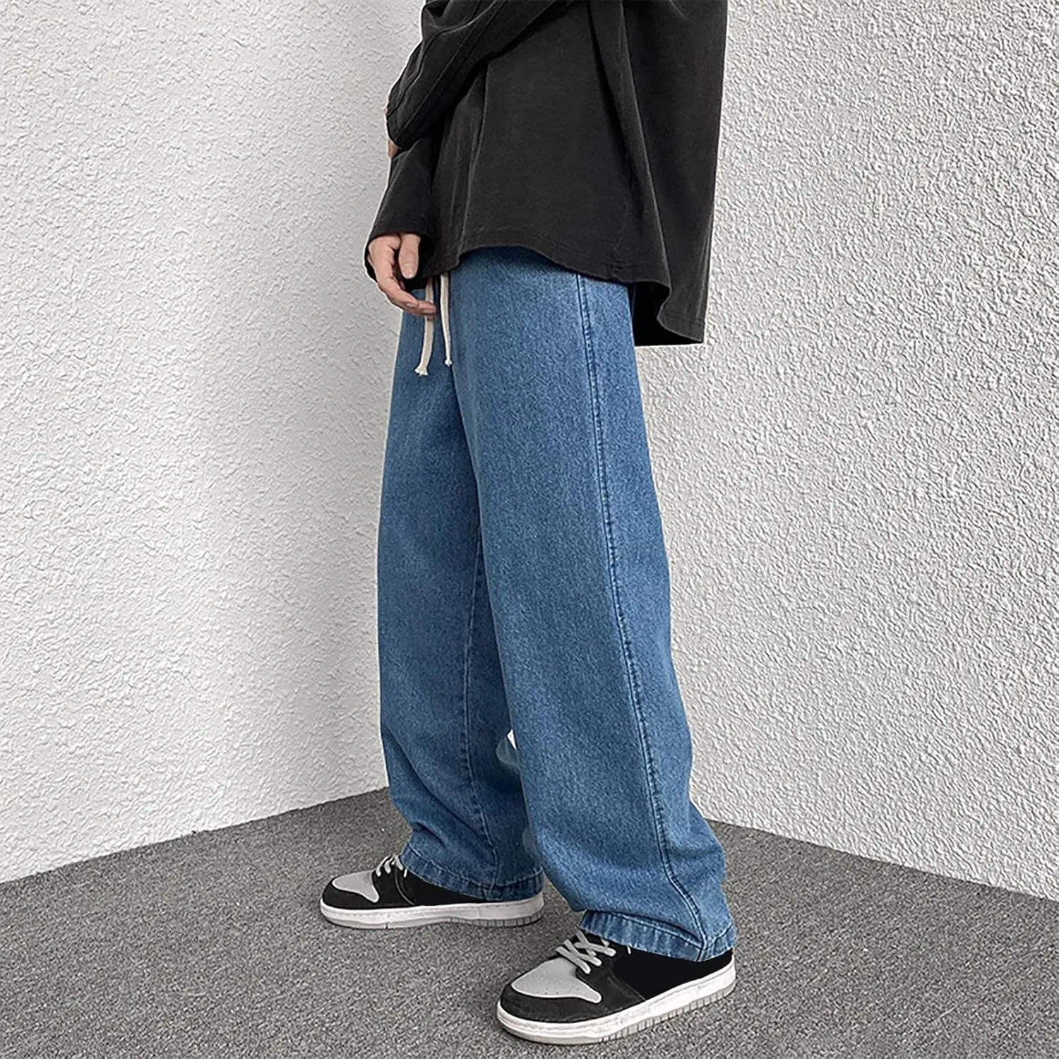 Men's Fashion Big Loose Relaxed Fit Straight Leg Jeans Denim Pants Mens Dress Pants