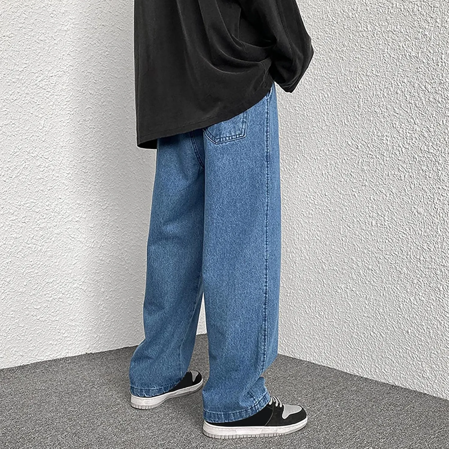Men's Fashion Big Loose Relaxed Fit Straight Leg Jeans Denim Pants Mens Dress Pants