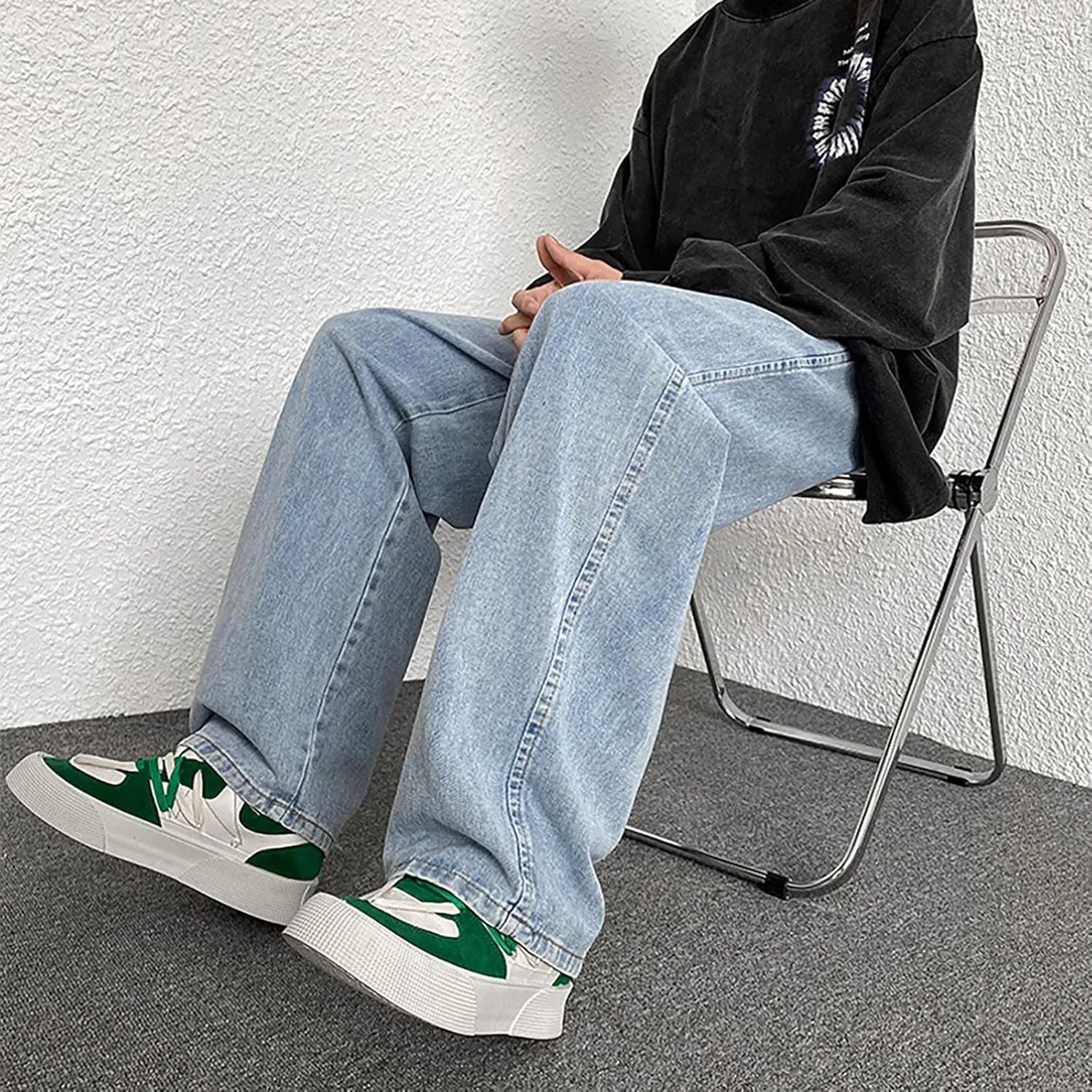 Men's Fashion Big Loose Relaxed Fit Straight Leg Jeans Denim Pants Mens Dress Pants