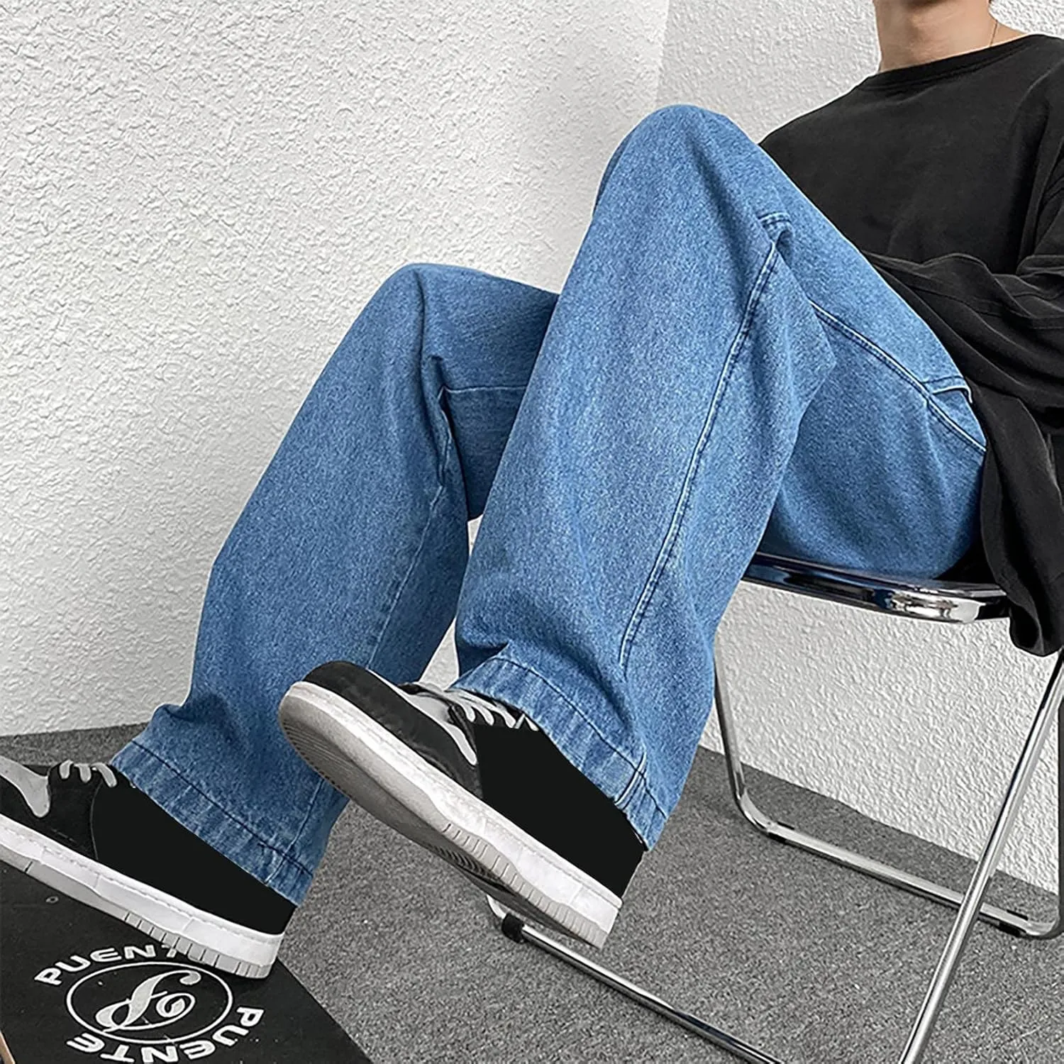 Men's Fashion Big Loose Relaxed Fit Straight Leg Jeans Denim Pants Mens Dress Pants