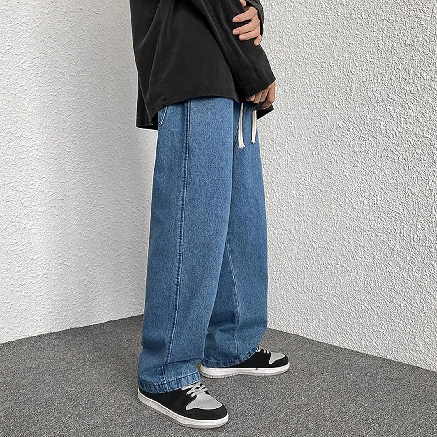 Men's Fashion Big Loose Relaxed Fit Straight Leg Jeans Denim Pants Mens Dress Pants