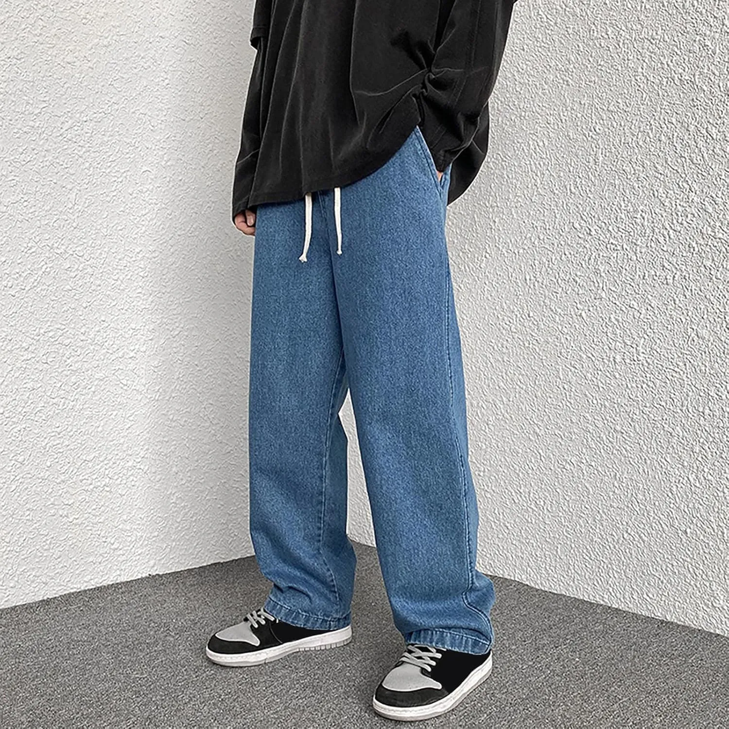 Men's Fashion Big Loose Relaxed Fit Straight Leg Jeans Denim Pants Mens Dress Pants