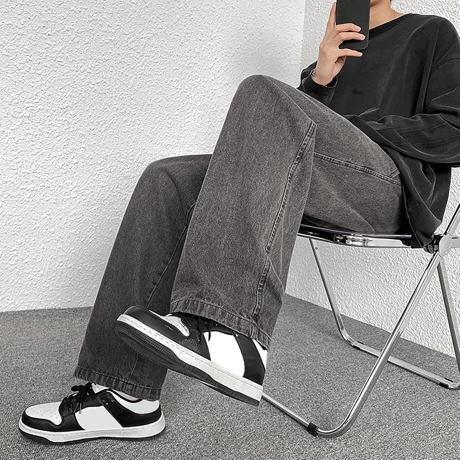 Men's Fashion Big Loose Relaxed Fit Straight Leg Jeans Denim Pants Mens Dress Pants