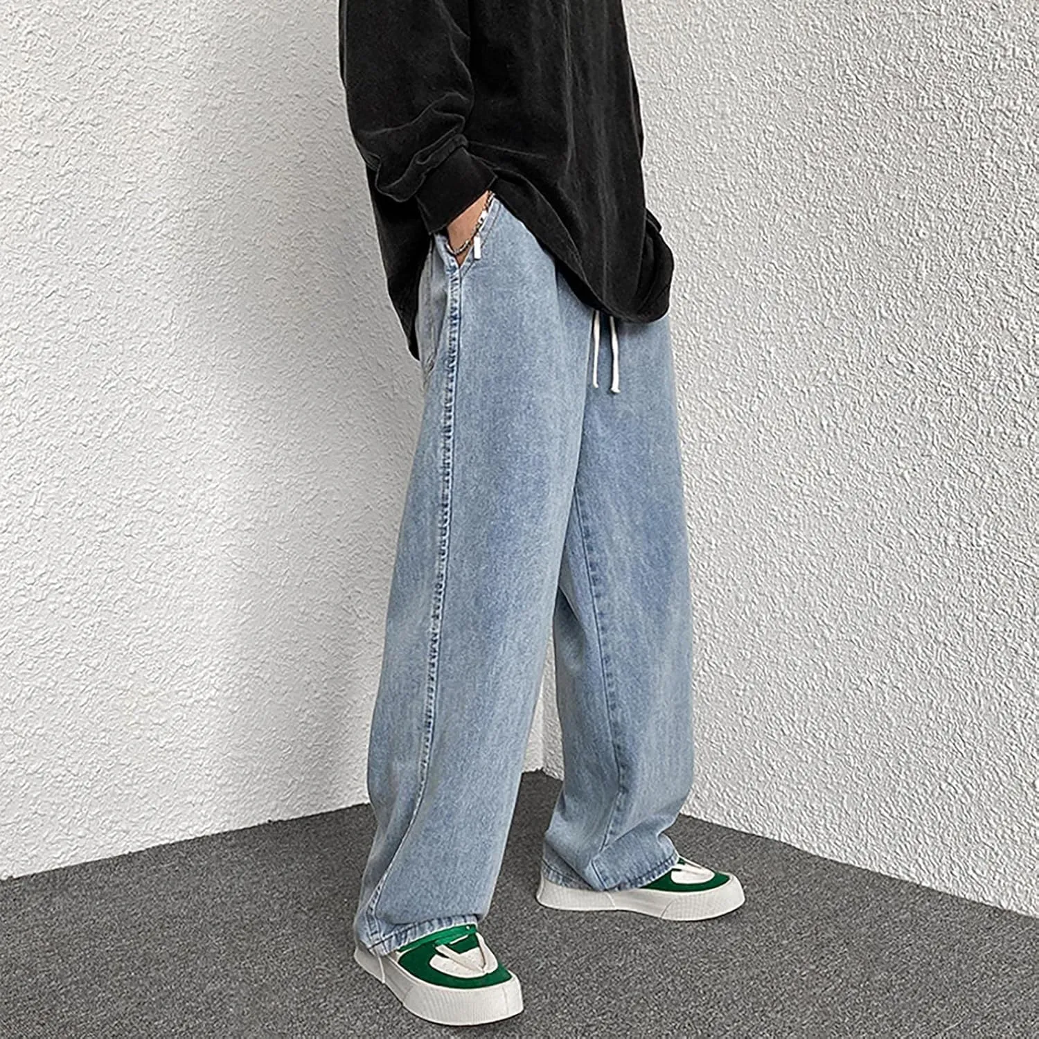 Men's Fashion Big Loose Relaxed Fit Straight Leg Jeans Denim Pants Mens Dress Pants