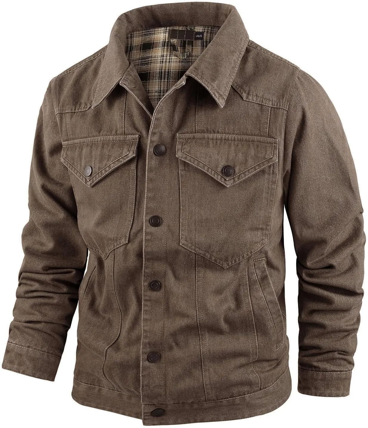 Men's Flannel Lined Denim Jackets Cowboy Cut Western Vintage Rugged Jean Trucker Jacket with Pockets