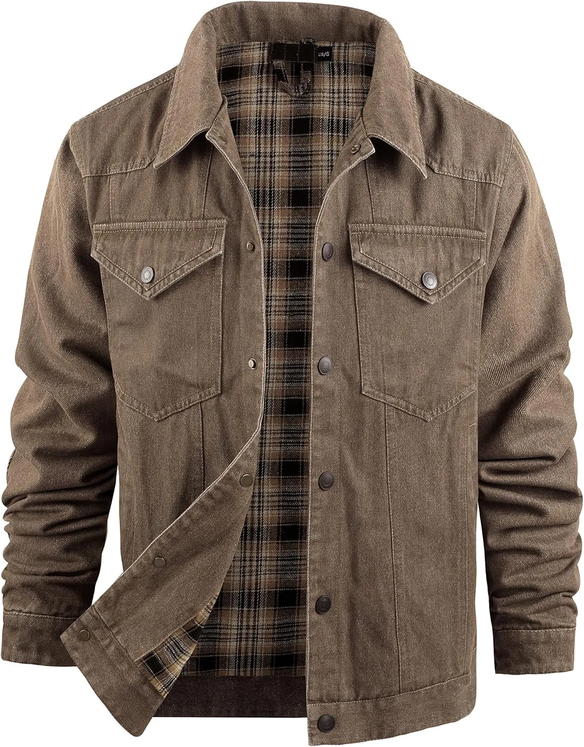Men's Flannel Lined Denim Jackets Cowboy Cut Western Vintage Rugged Jean Trucker Jacket with Pockets