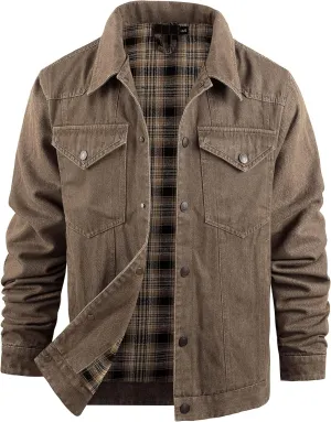 Men's Flannel Lined Denim Jackets Cowboy Cut Western Vintage Rugged Jean Trucker Jacket with Pockets