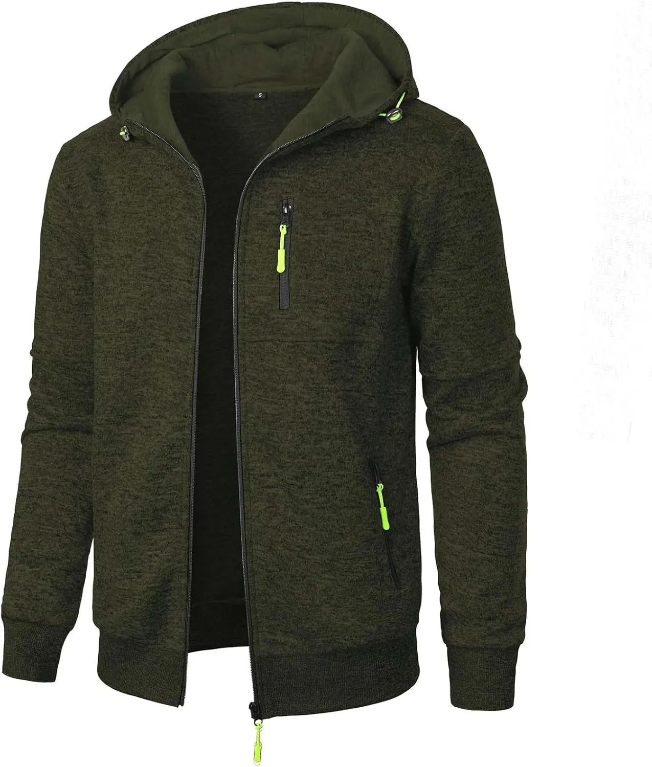 Men's Full Zip Cardigan Sports Jacket Drawstring Long Sleeve Hooded Coat Jacket Casual Loose Outwear with Pocket