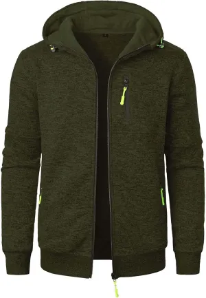 Men's Full Zip Cardigan Sports Jacket Drawstring Long Sleeve Hooded Coat Jacket Casual Loose Outwear with Pocket